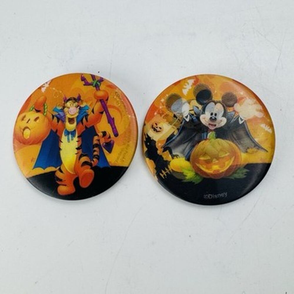 Disney Mickey Mouse Tigger Halloween Lenticular Buttons Set of 2 Pumpkin